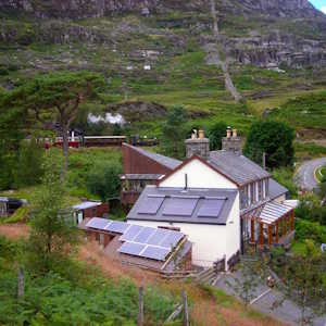 UK Eco Lodges Bryne Elltyd Eco House seen with drone